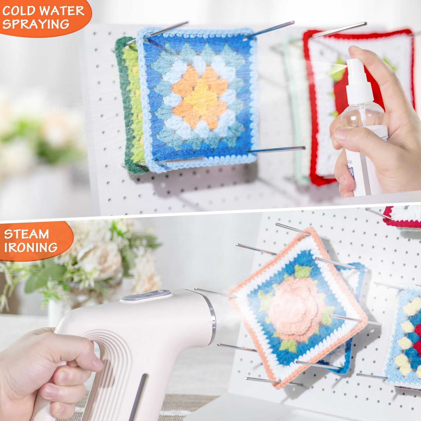 House of worlds 13" Crochet Blocking Board with 20 Pins/Pegs, Granny Square Blocking Boards for Crochet Projects, High-Density Board with PVC Coating. Crocheting Accessories Gifts for Crocheters