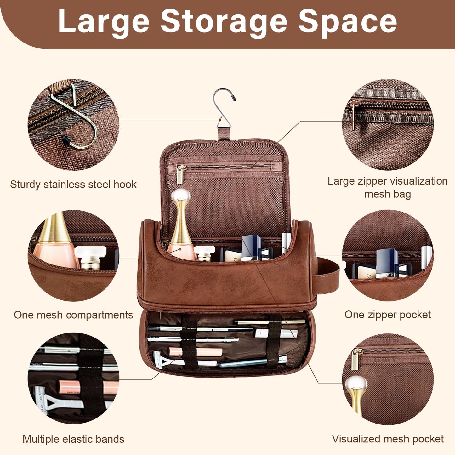 Sparklove Personalized Gifts for Men - Personalized Initial Toiletry Bag with Laser Engraved Monogram - Leather Travel Kit Shaving Organizer - Unique Present for Him, Husband, Boyfriend, Dad （T）
