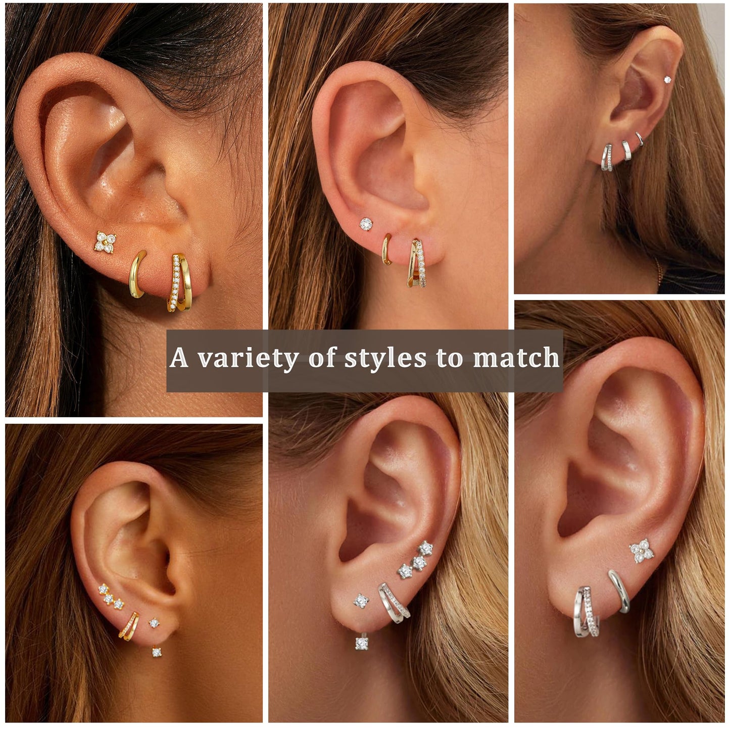 DORANA 3 Pairs 925 Sterling Silver Earrings for Women Non Tarnish Small Huggie Hoop Earrings Hypoallergenic Cartilage Hoops Stackable Earring Silver Stacks Sets for Multiple Piercing
