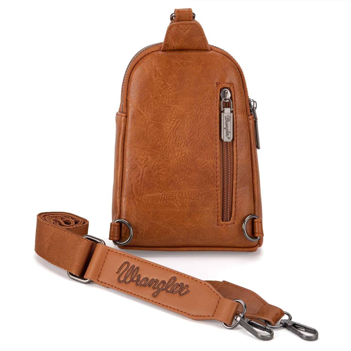 Wrangler Small Sling Bag for Women, Leather Crossbody Bags Cross Body Purse Fanny Packs with Adjustable Strap, WG-HB-87-210-LBR