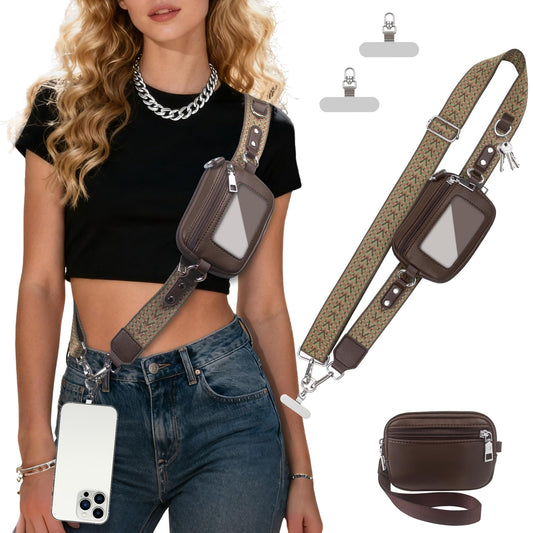 Zencjklixo Clip and Go Strap Cell Phone Pouch Lanyard Crossbody with Wallet Adjustable Leather Purse Strap Anti Theft Pu Wrist for Women Teacher with Id and Passport(Coffee)