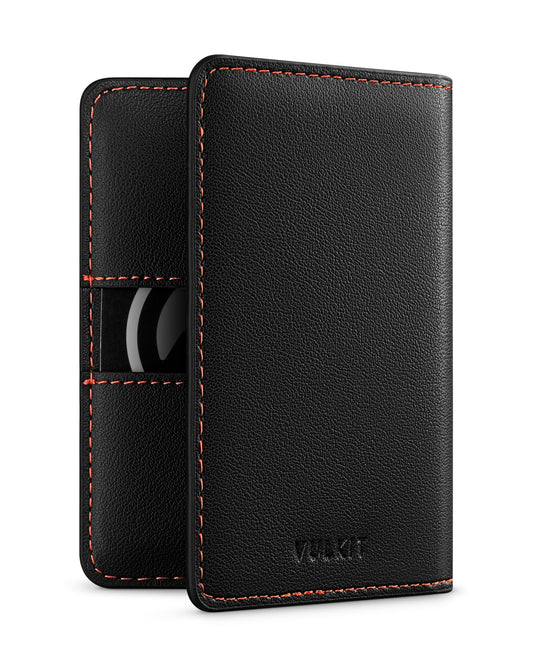 VULKIT Leather Slim Bifold Credit Card Holder for Max 8 Cards, Black