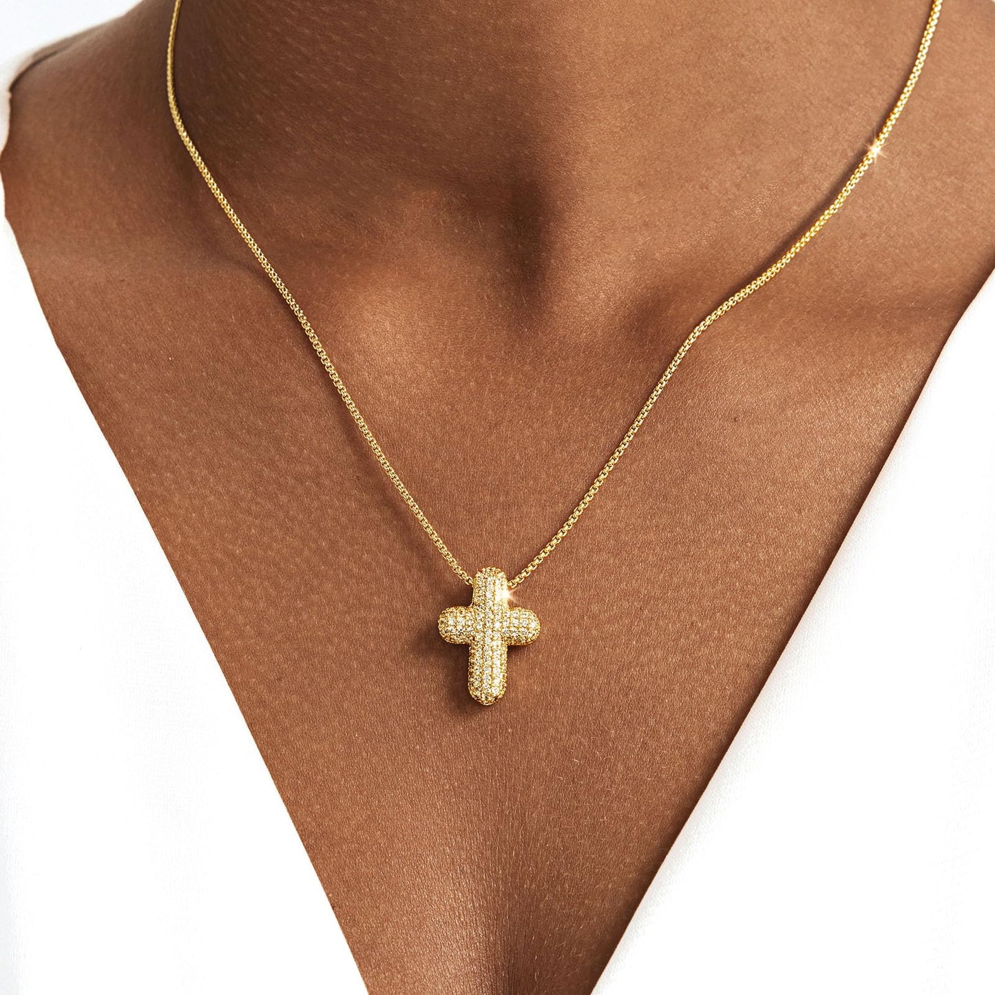 OGD Cross Necklace for Women Gold Plated 14K Trendy CZ Diamond Crucifix Charm Bubble Necklace Dainty Cross Chain Pendant Hypoallergenic Delicate Faith Choker Religious Jewelry Gifts for Women