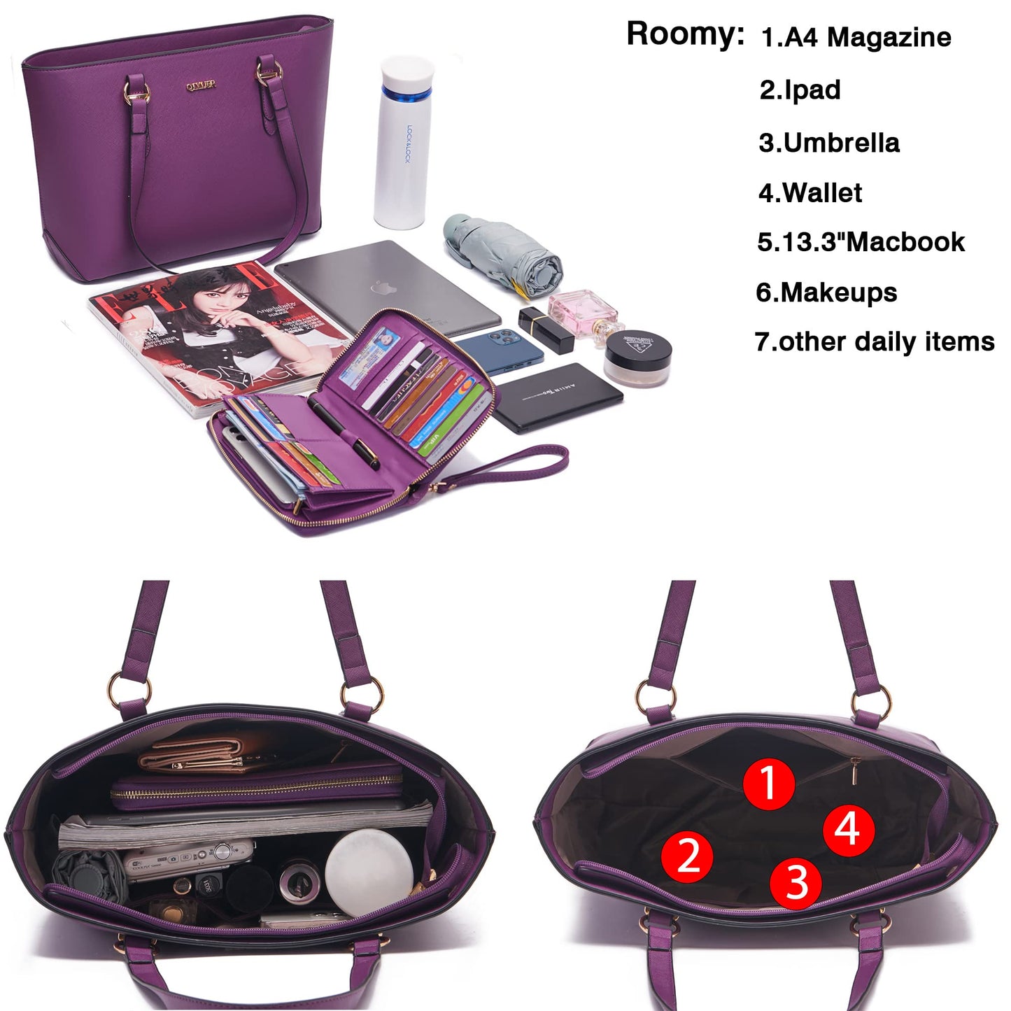 Purses And Wallets Set For Women Tote Satchel Handbags Shoulder Bag Top Handle Totes Purse With Matching Wallet Purple
