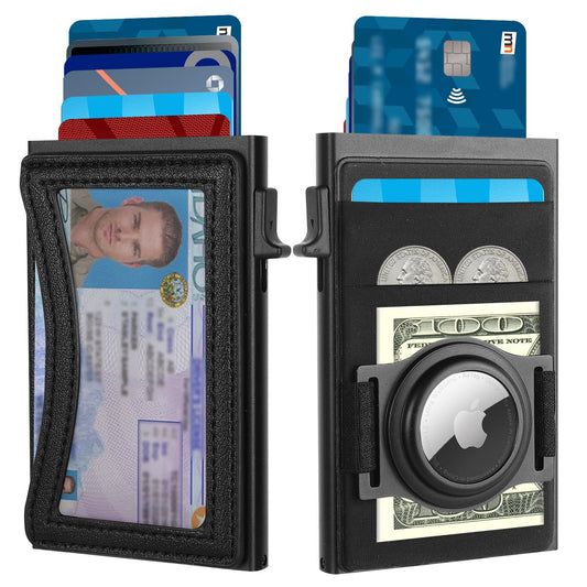 Aibirui Slim Wallet for Men with ID Window,Pop Up Wallet with AirTag Holder,RFID Wallet for Men | Credit Card Holder with Elastic Pocket for Cash,Coins,Keys. Metal Wallets for Men,Men's Gifts