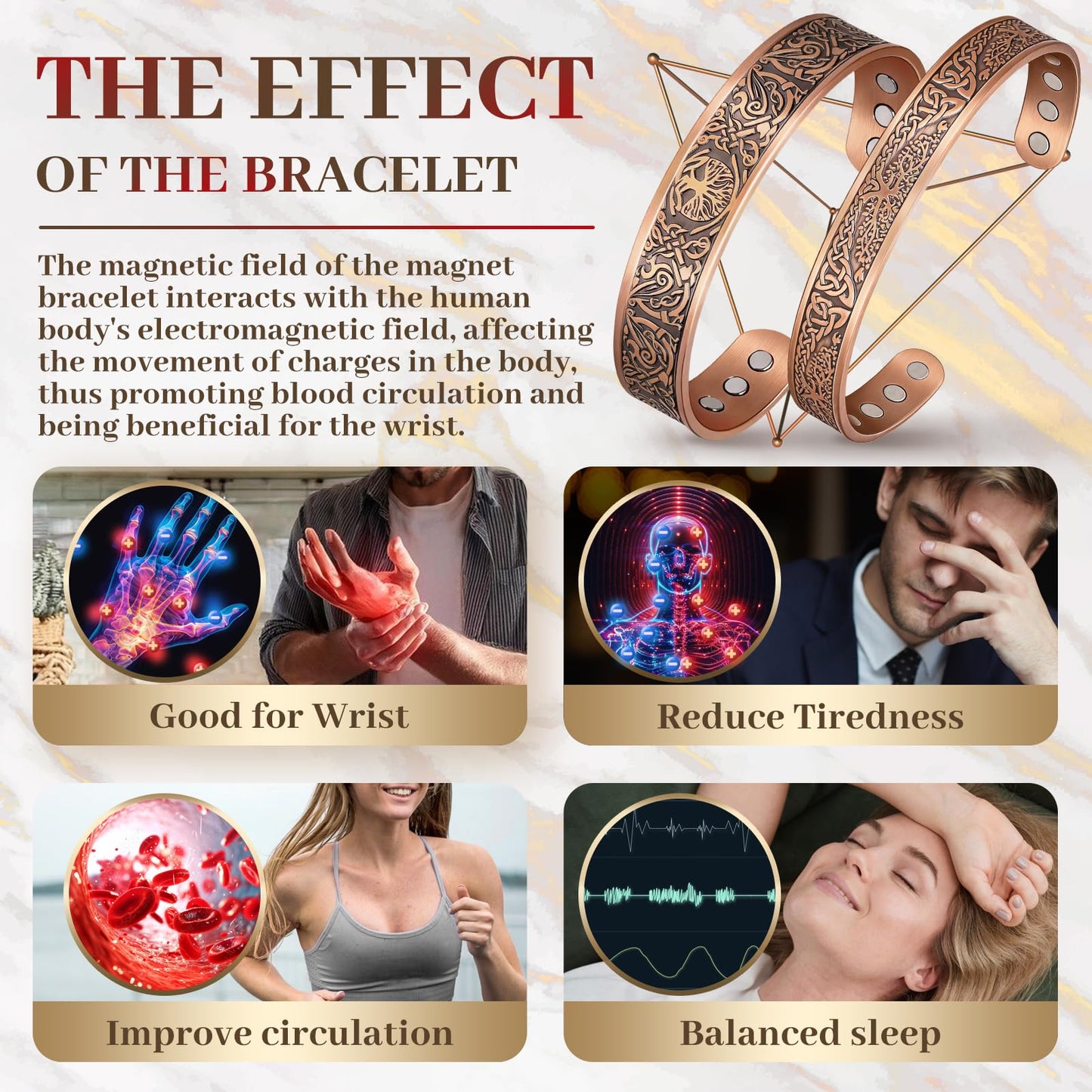 Auramag Bracelets for Men, 99.99% Pure Copper Magnetic Bracelets for Women, Adjustable Jewelry with Gift Box, Valentine's Day Jewelry Gift