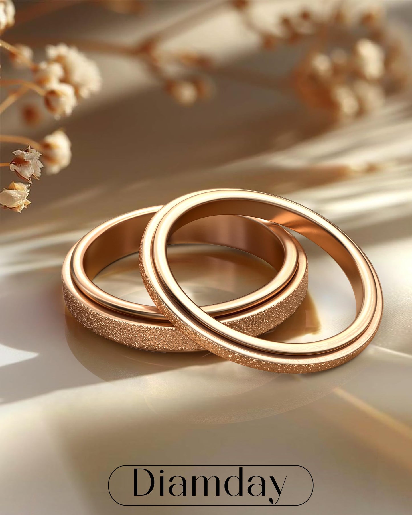 Diamday Fidget Rings for Women Men - 2mm Rose Gold Spinner Stainless Steel Ring for Anxiety Stress Relief Glitter Sandblast Spinning Figit Anxiety Jewelry for Wedding Promise Size 9