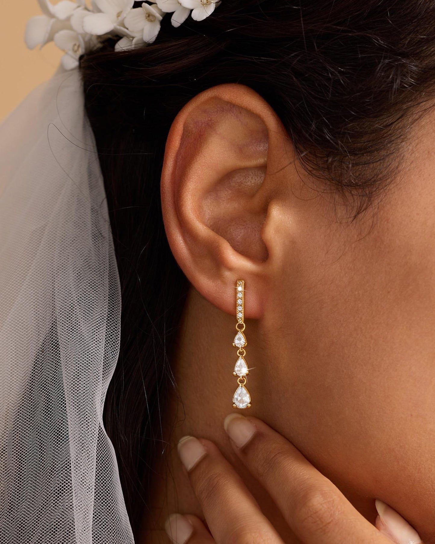 Asdecy Gold Dangle Earrings for Women Trendy 14K Gold Plated Brides Drop Dangle Cubic Zirconia Elegant Prom Bridal Bridesmaids Wedding Anniversary Dangling Jewelry