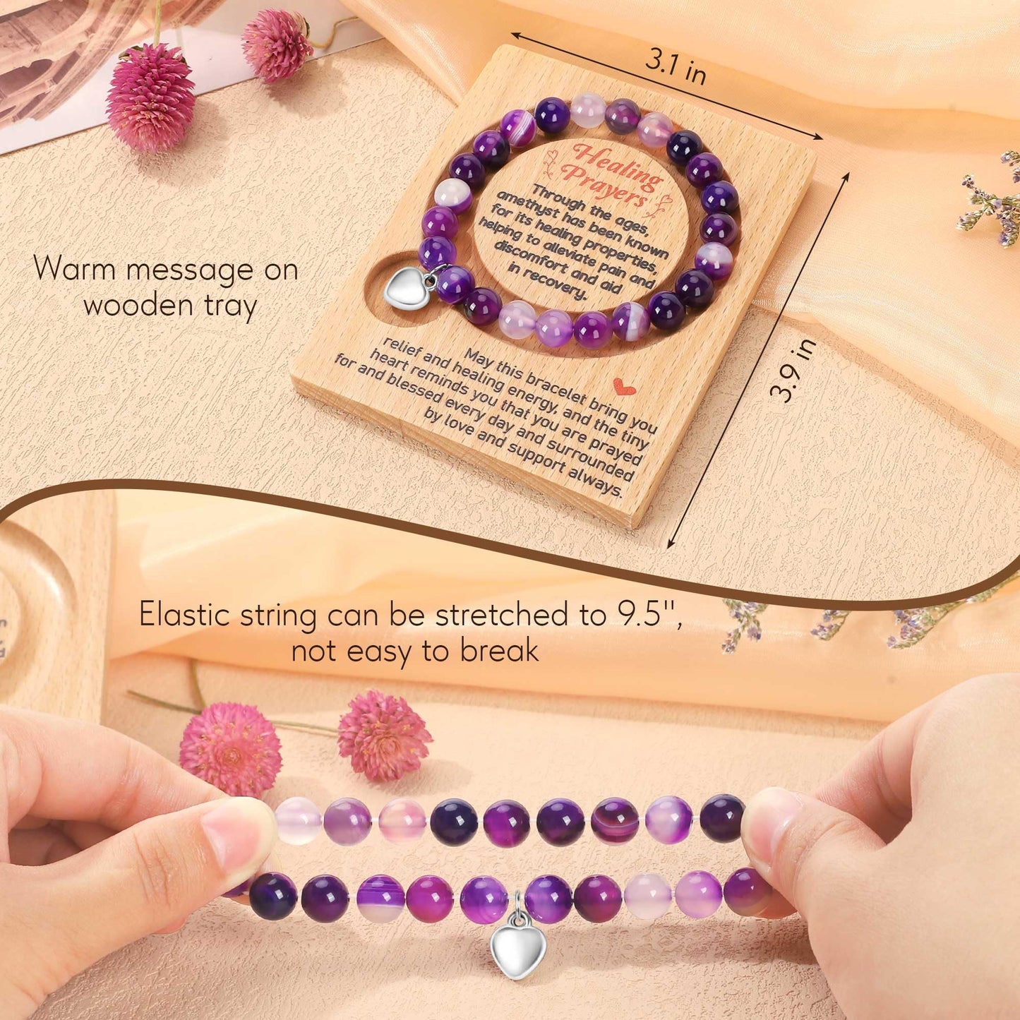 WZHENAINI Best Post After Surgery Gifts Get Well Soon Healing Bracelet for Women Thinking of You Presents Feel Better Self Care Purple Inspirational Encouragement Gift for Women