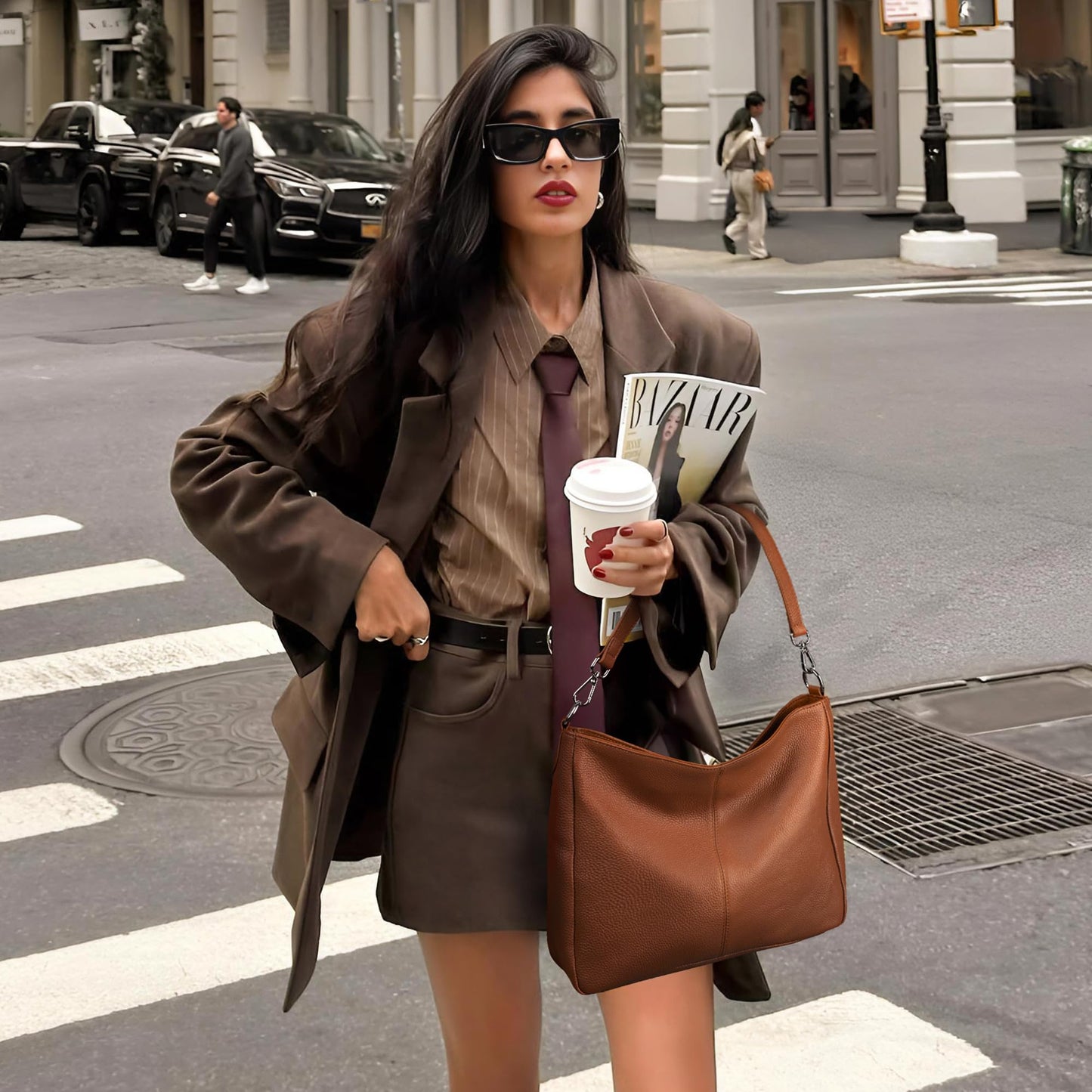 befen Genuine Leather Shoulder Bags Hobo Handbags Bag Small Durable Crossbody Purses for Women Everyday & Travel Cognac Brown