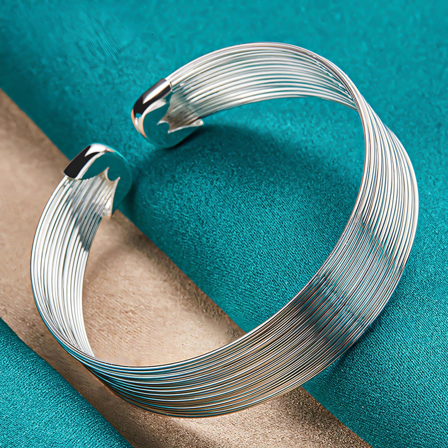 Handmade 925 Sterling Silver Bangle Bracelet For Women Wide Band Metal Wire Bangle Bracelets Chunky Cuff Bangles Simple Silver Cuff Bangles Open Adjustable Bangles For Women Fashion Jewelry Gifts