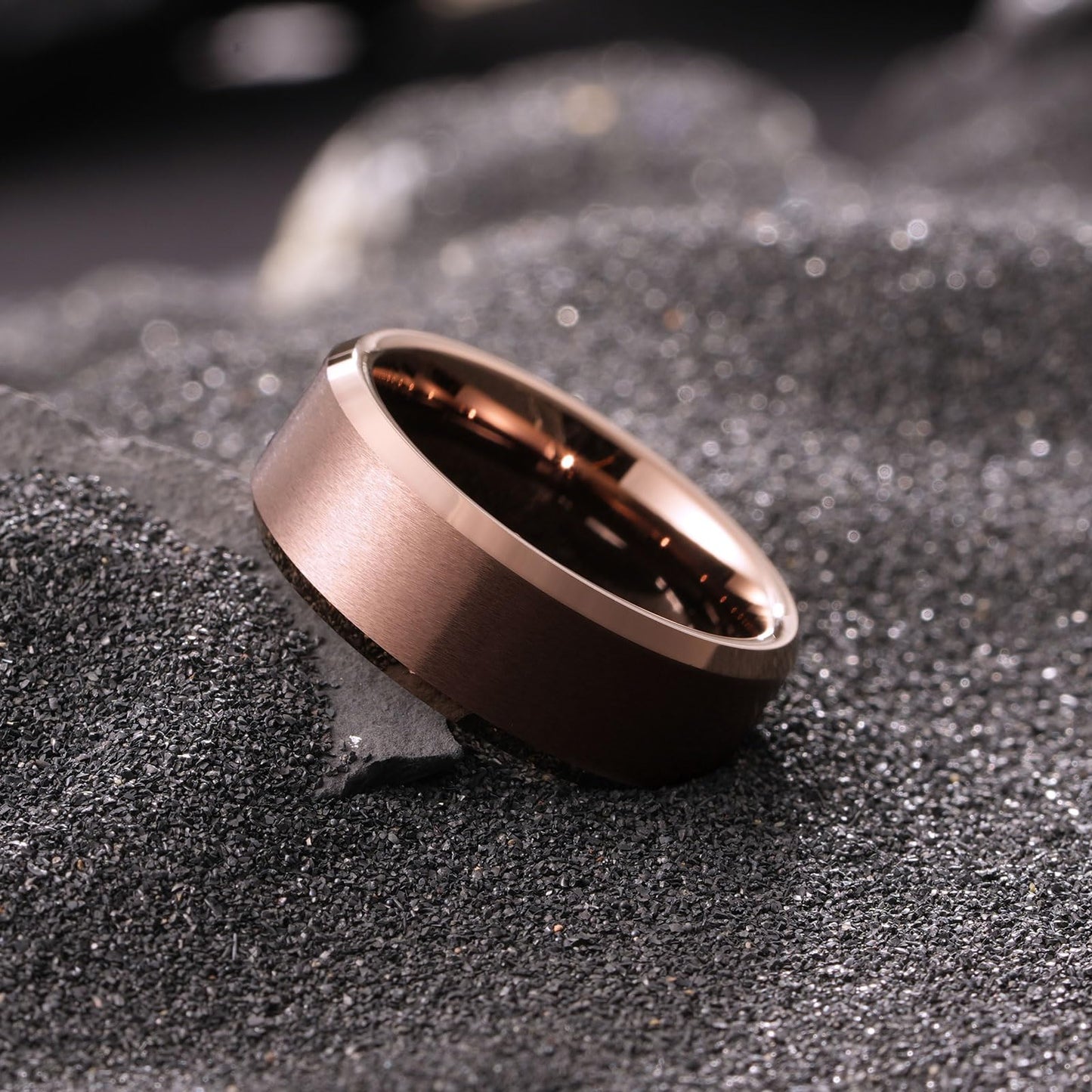 King Will Brown Basic Tungsten Rings For Men 8mm Wedding Band Polished Edge Brushed Matte Promise Ring Comfort Fit, Size 13