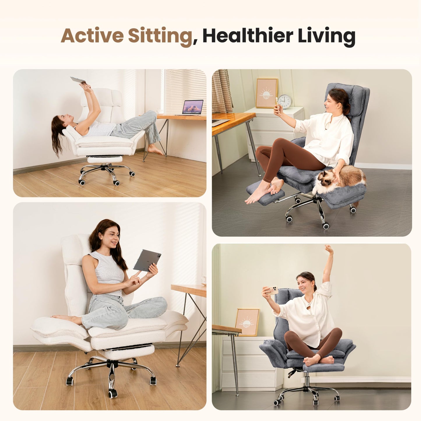 Big and Tall Office Chair, Flip Armrests for Pets & Cross Legged Sitting, Executive Ergonomic Computer Gaming Chair with Foot Rest, Premium Tech Fabric Wide Seat Reclining Desk Chair