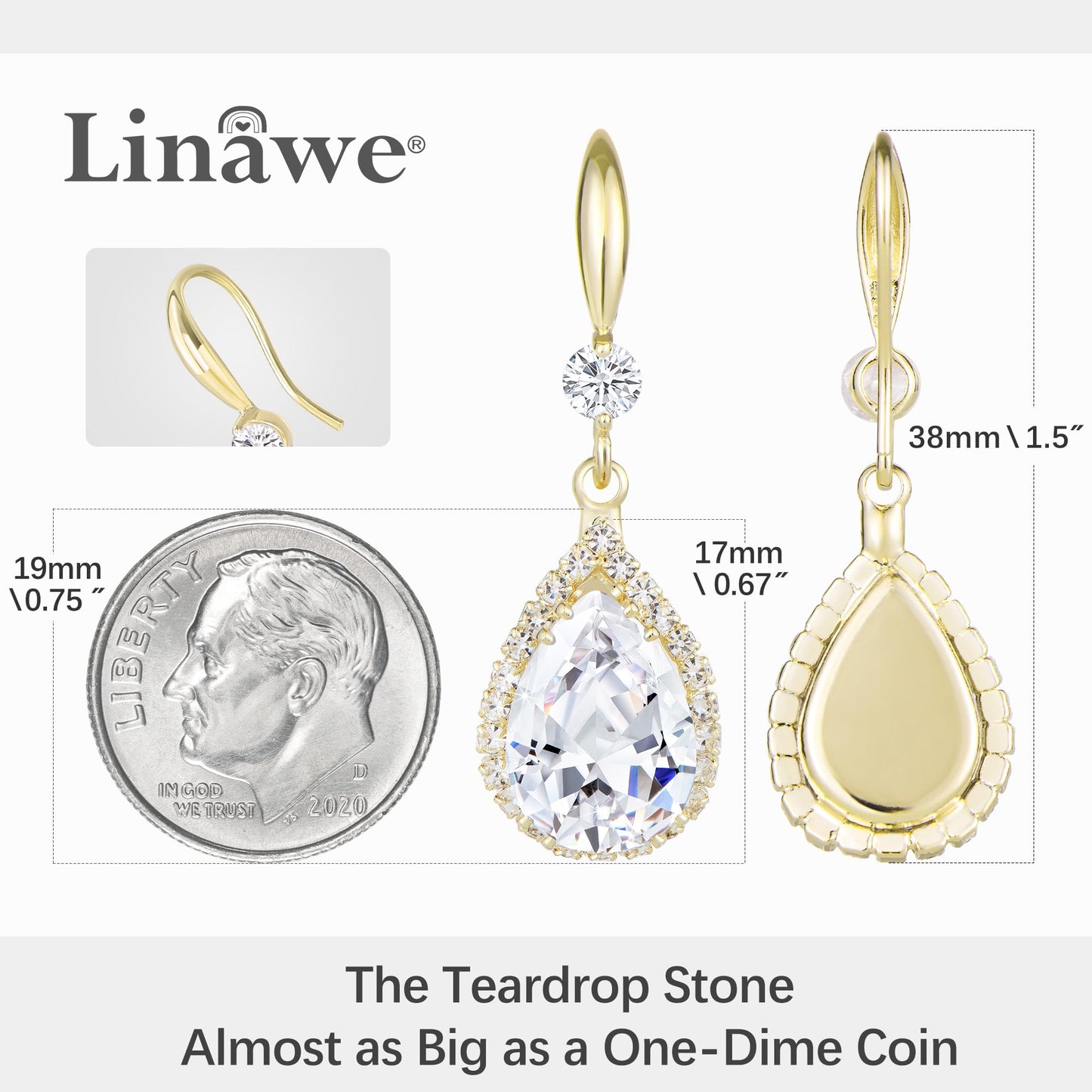 Linawe 14K Gold Imitation Diamond Dangle Wedding Earrings, Chandelier Rhinestone Drop Earrings for Women Trendy, Cubic Zirconia Earrings Crystal Teardrop Jewelry Set