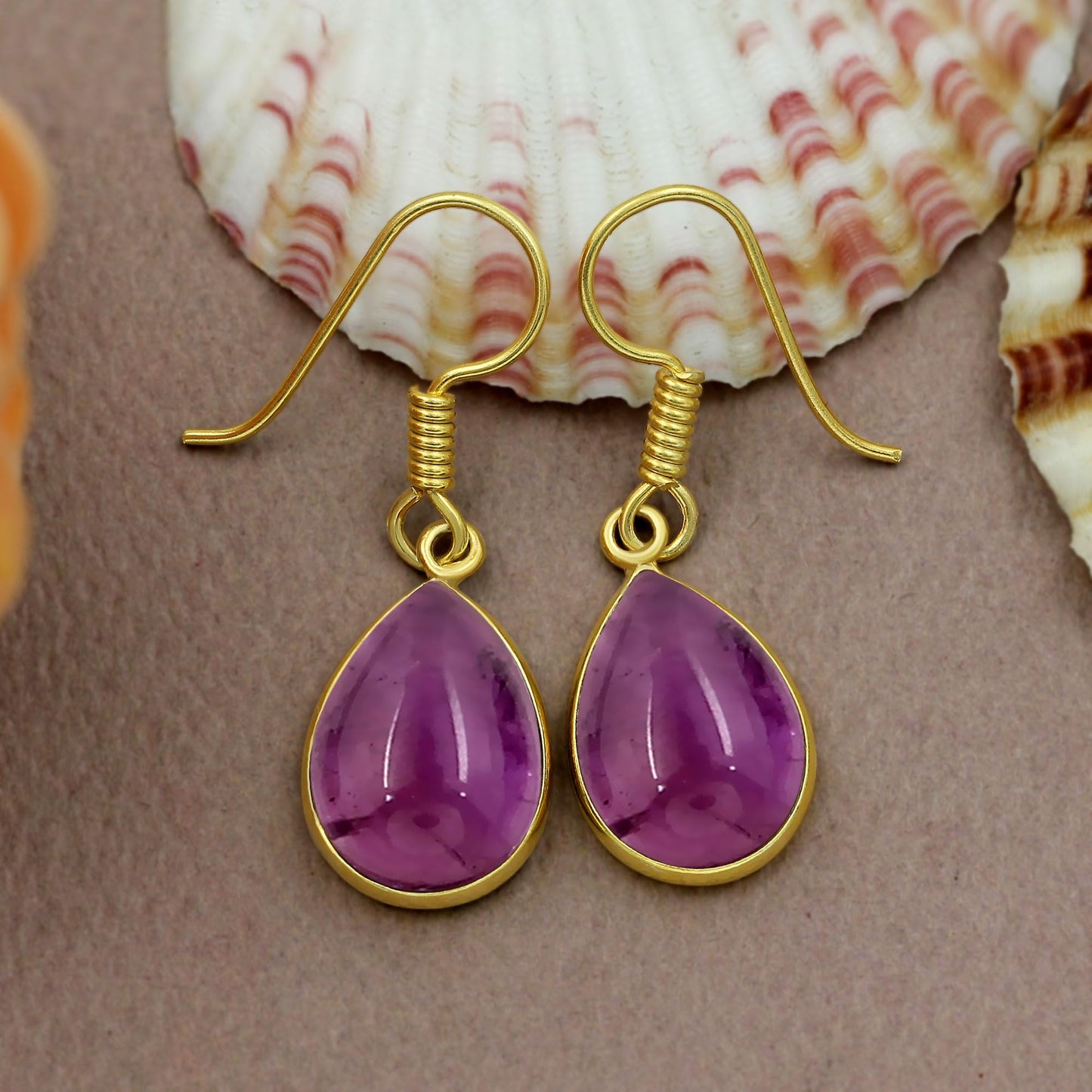 Natural Amethyst 14K Yellow Gold Plated Teardrop Shape Earrings for Women - February Birthstone Purple Gemstone Dangle Earrings - Handmade Jewelry Gifts for Her