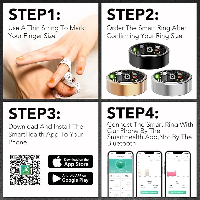 Smart Health Ring for Women Men Fitness Tracker with Heart Rate, Blood Oxygen, Blood Pressure, Sleep Monitoring, Step Counting, IP68 Waterproof for iOS and Android, No APP Fee, Silver 13