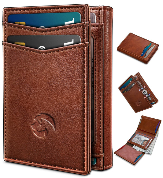 Housmai Trifold Leather Wallet for Men,with Cash Pocket 2 ID Window 14-16 Cards Magnetic Closure Slim Wallet 4.0"*3.1", RFID Blocking Front Pocket Wallet with Gift Box