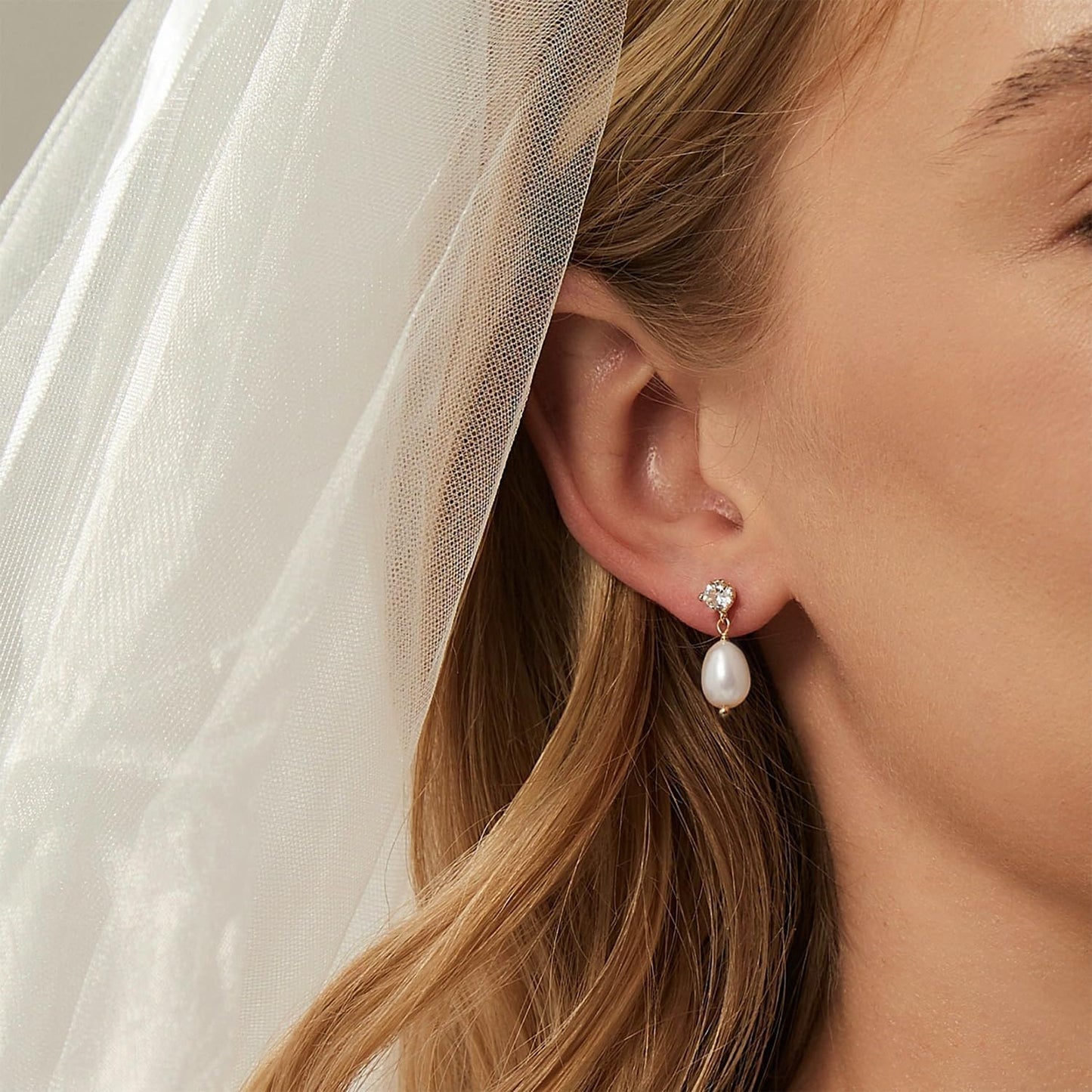 PRTGL Pearl Earrings: 14k Gold-plated Cubic Zirconia Pearl Drop Wedding Engagement Earrings For Women Bridal Bridesmaid