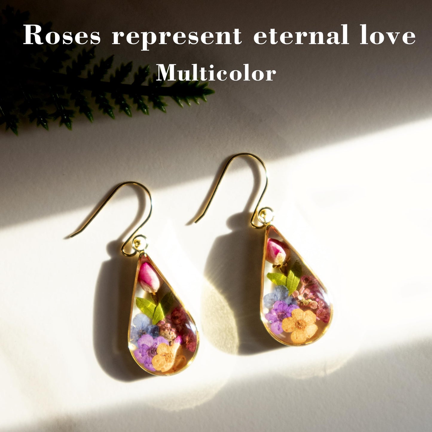 925 Sterling Silver Pressed Flower Teardrop Earrings,Hypoallergenic Women's Jewelry Gift for Mom,Handmade natural dried flower teardrop earrings Jewelry Gift (shenlan-yingse)