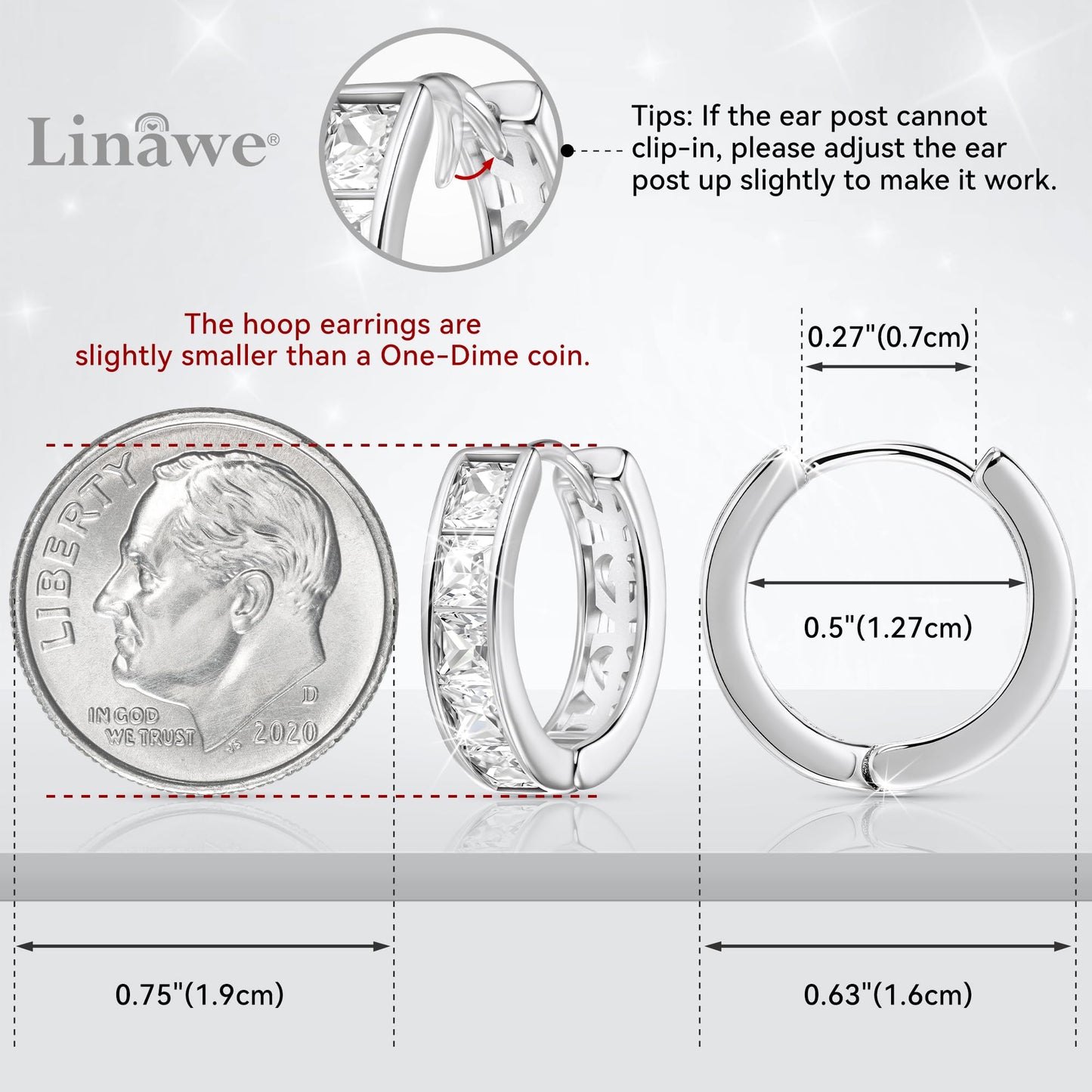 Linawe Moissanite Earrings, Silver Hoop Earrings for Women Trendy, Tragus Piercing Huggie Earrings, Helix Small Hoop Cartilage Earrings, Mini Chunky Tiny Stud Earrings