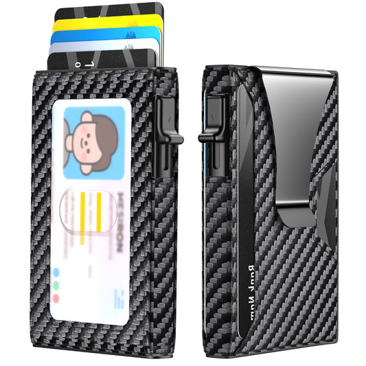 KISUEDZP Wallet for Men Slim Minimalist Pop-up Smart Holds 5-6 Cards - RFID Blocking Metal with Money Clip, Credit Card Holder & ID Window,Business Card Cases men accessories(Carbon)