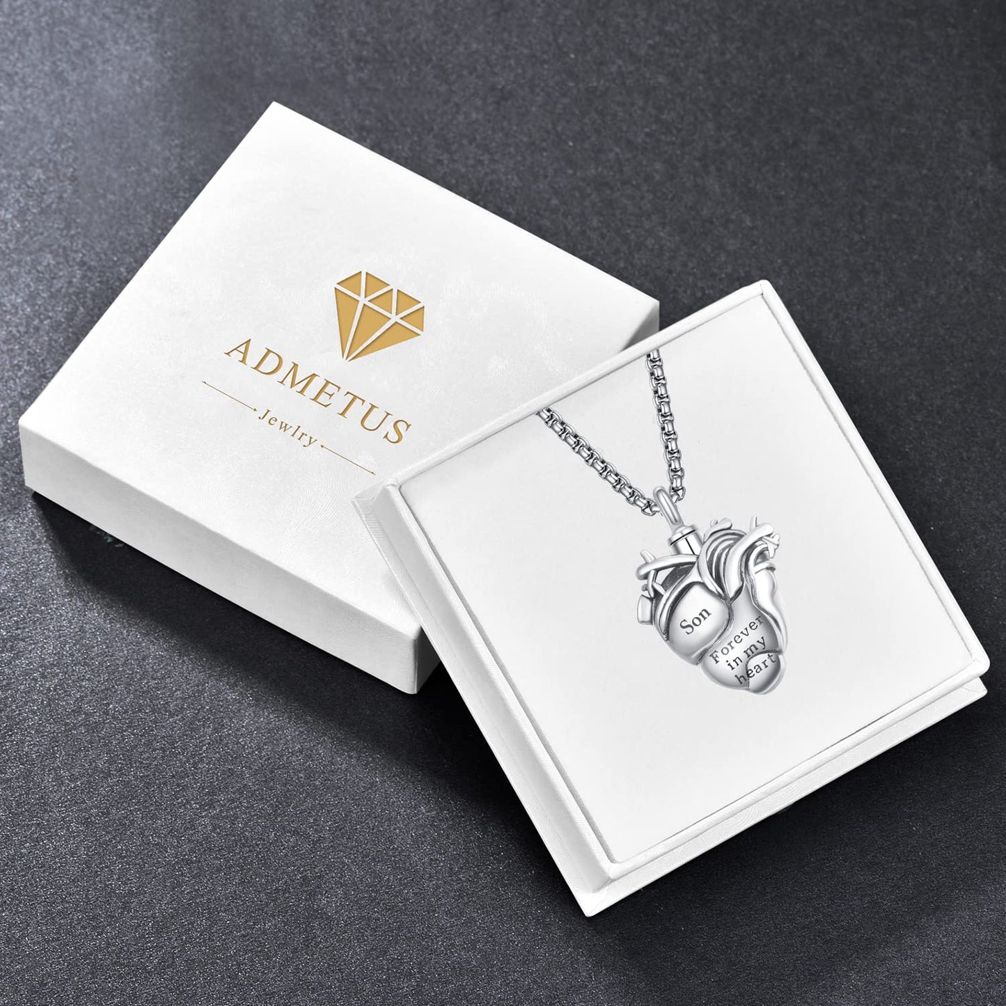 Anatomical Heart Urn Necklaces for Ashes Sterling Silver Ash Pendants Cremation Jewelry Son Keepsake Pendant Memorial Jewelry Gifts for Loss of Son