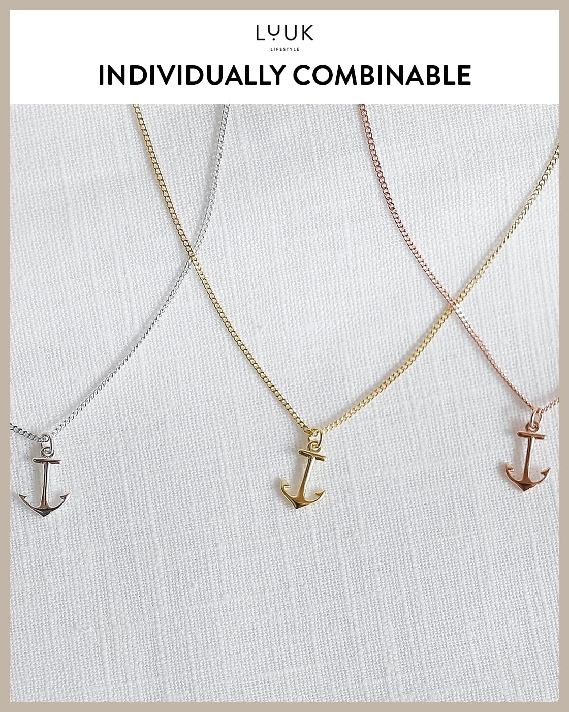 LUUK LIFESTYLE 925 sterling silver necklace with anchor pendant and HAPPINESS gift card, travel lucky charm, women's jewelry, trendy women's accessory, friend and fiancée, silver