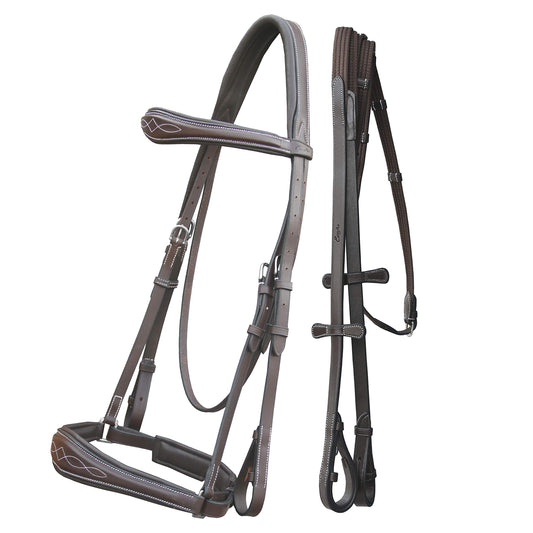 Exion Dressage Bridle for Horses – Anatomical Leather Bridle with Padded Noseband & Browband | Includes Web Reins with Hand Stoppers | Black & Brown | Cob, Full, Pony & Warmblood Sizes
