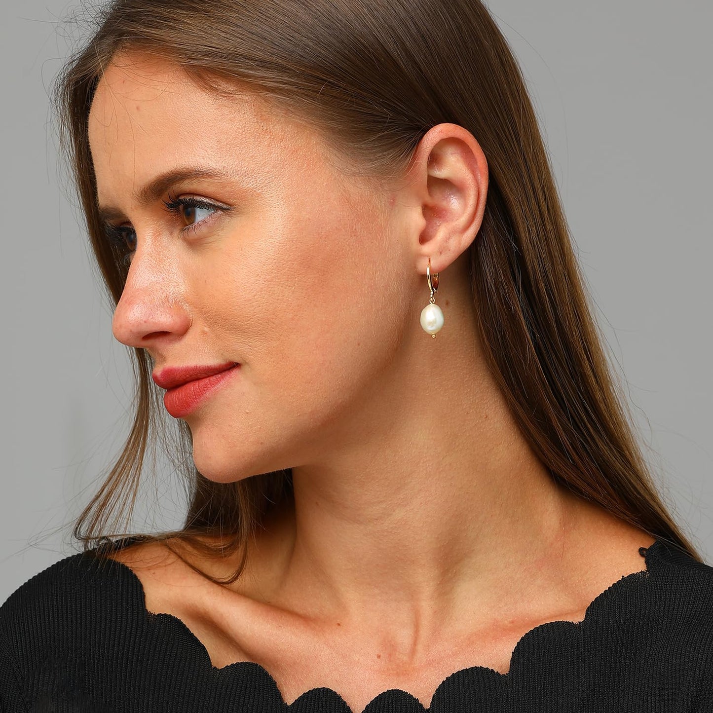 Huggie Hoop Earrings with Charms Pearl Dangle Earrings 13 mm