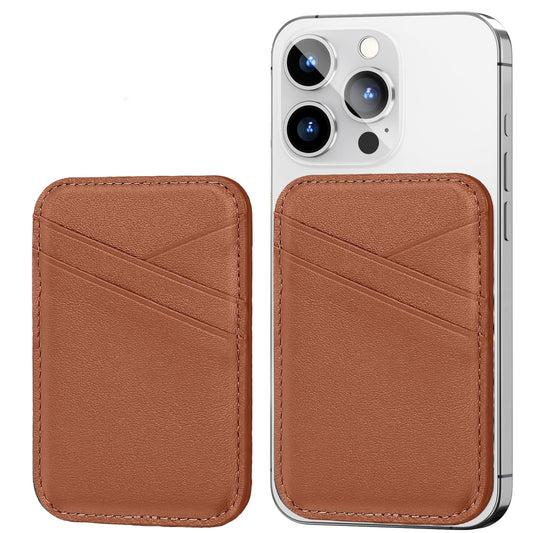 Miroddi Genuine Leather Magnetic Wallet Card Holder for iPhone 17/16/15/14/13/12 Series, 0.12” Ultra-Thin Magnetic Phone Wallet, 3 Card Slots, Fits 3 Cards, RFID Blocking, Brown