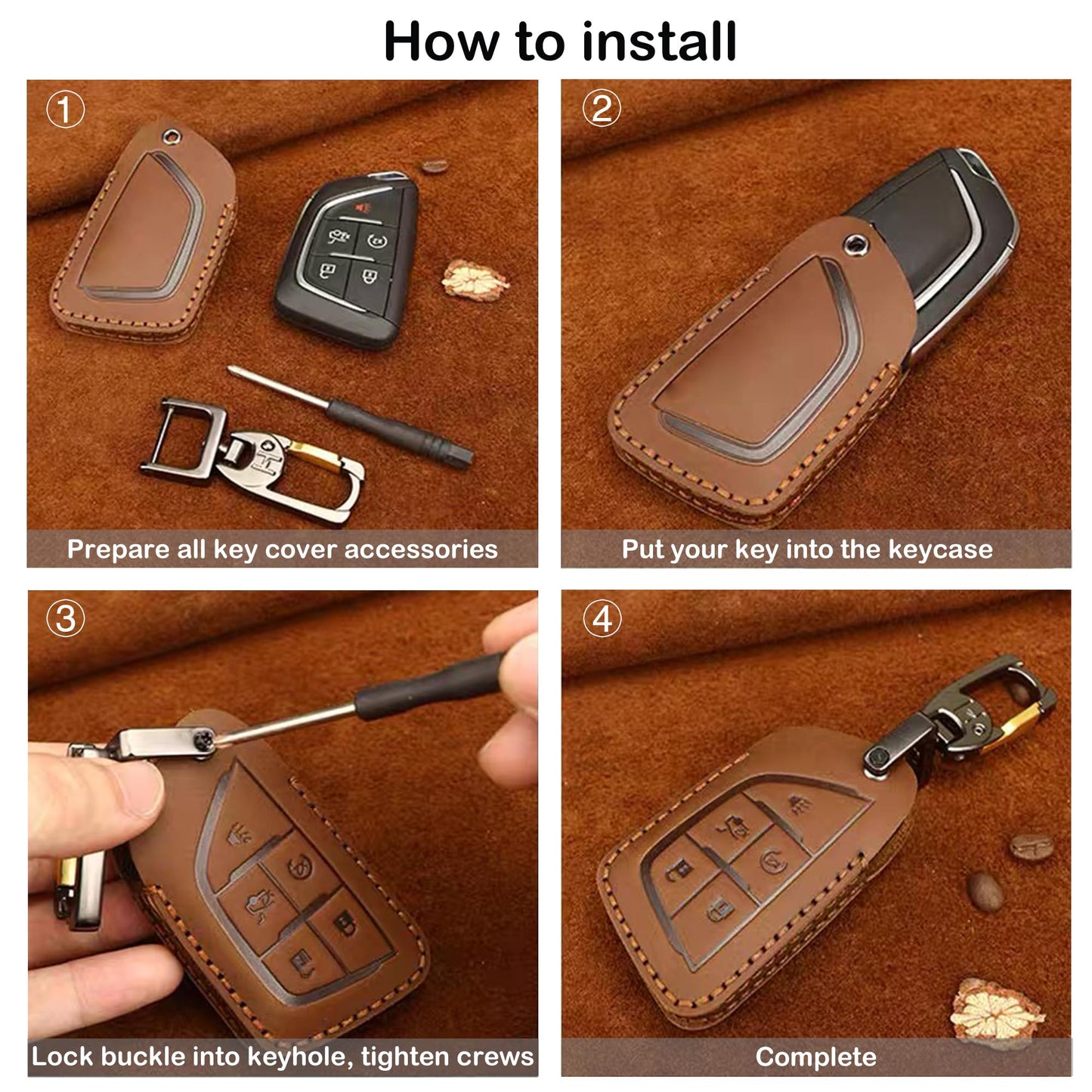 Leather Key Fob Cover for Chevy, Retro Smart Fob Protection Case Compatible with 2021 2022 2023 2024 2025 Chevy Tahoe Suburban GMC Yukon Denali Sierra Silverado Buick (Black, 5 Buttons)