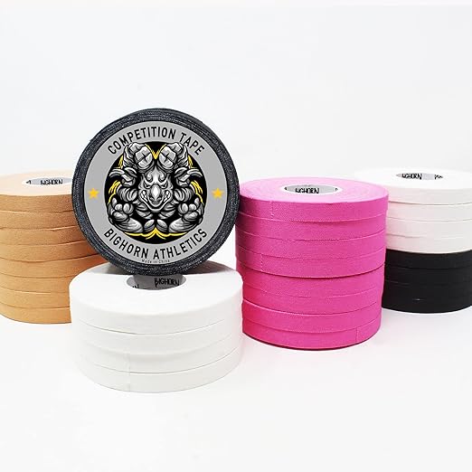 Bighorn Athletics Pro Series Jiu-Jitsu Finger Tape, 8-Rolls with Tin Holder, Enhanced Strength, Residue-Free (0.5-Inch, White)