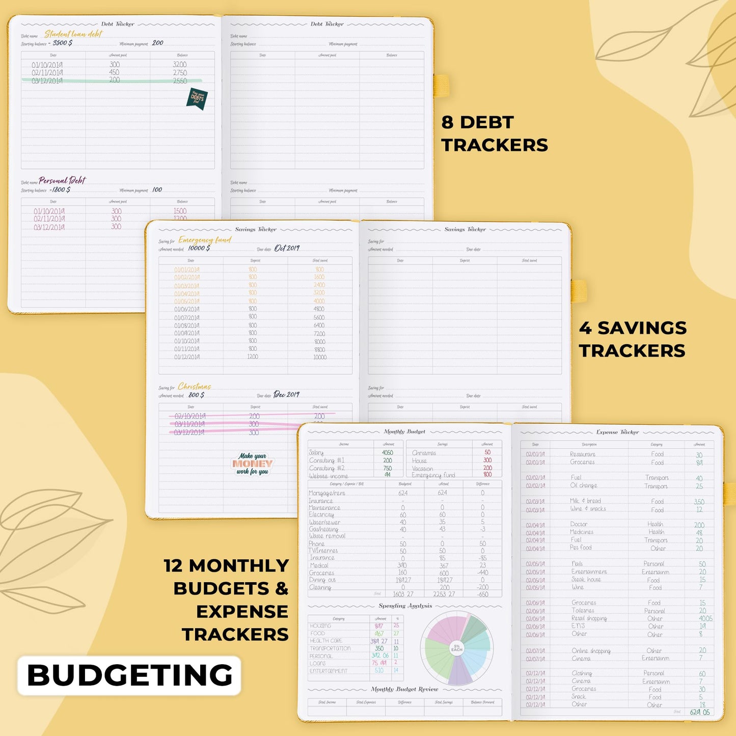 GoGirl Planner PRO Schedule - Undated Planner with Hourly Time Slots, Monthly, Weekly & Daily Organizer, Appointment Book for time Management, 7"x10" Hardcover, Lasts 1 Year - Amber Yellow