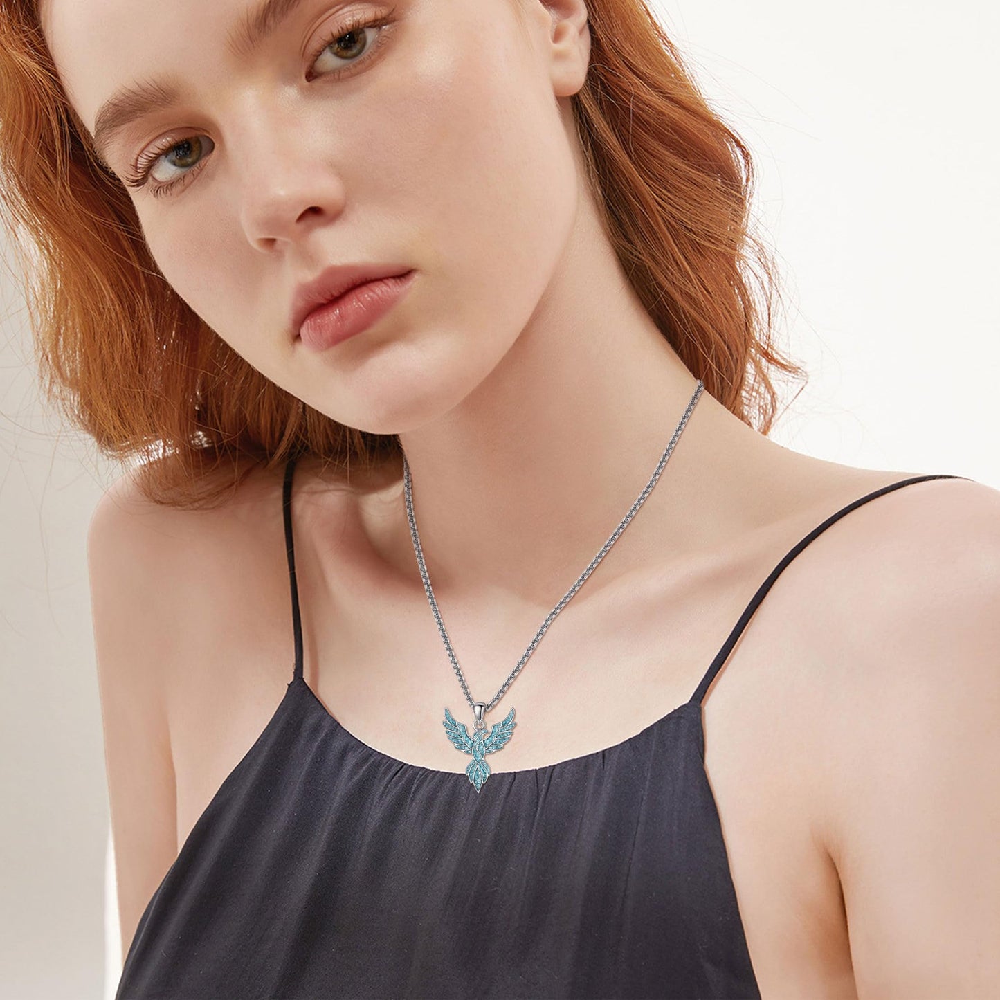 HKPATOP Phoenix Necklace 925 Sterling Silver Turquoise Phoenix Pendant Necklace Animal Jewelry Gifts for Women Men