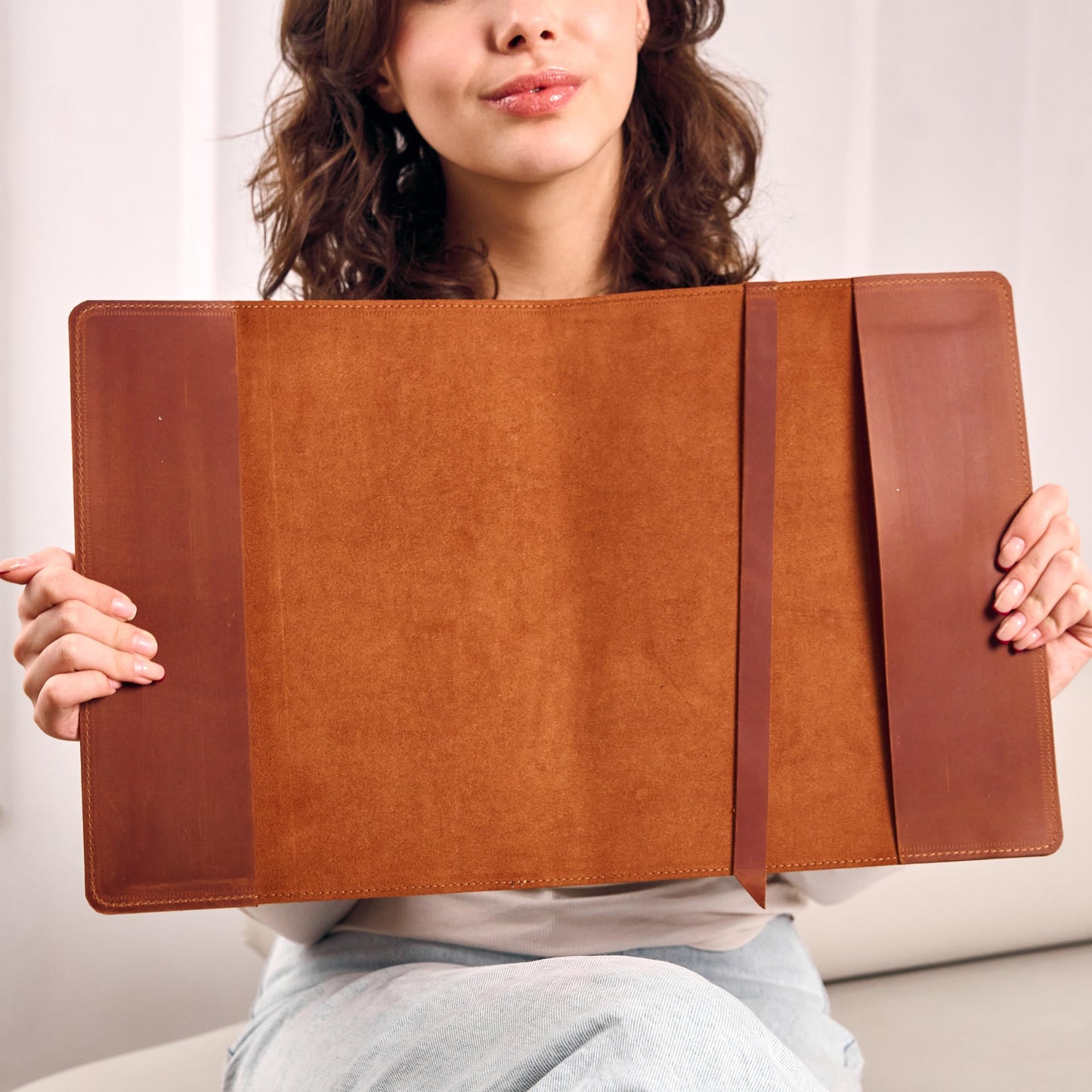TORAKIP Genuine Leather Journal Cover A4 – Refillable Notebook Cover with Built-in Bookmark, Large Leather Cover for US Letter 8.5" x 11" Inserts (Notebook Not Included), Warm Brown