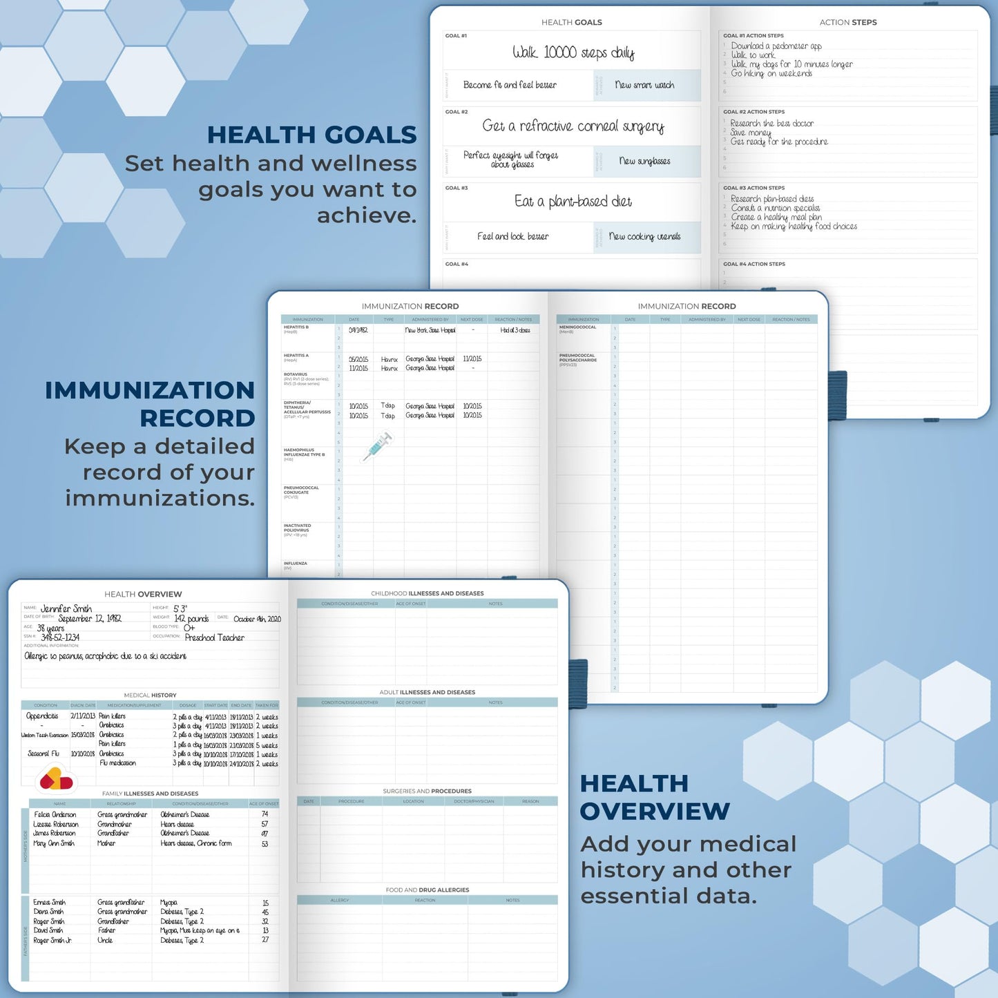 Clever Fox Large Medical Planner 12-Month – Medical Notebook, Health Diary, Wellness Journal to Track Health – 12 Months, 7x10.5″ (Mystic Blue)