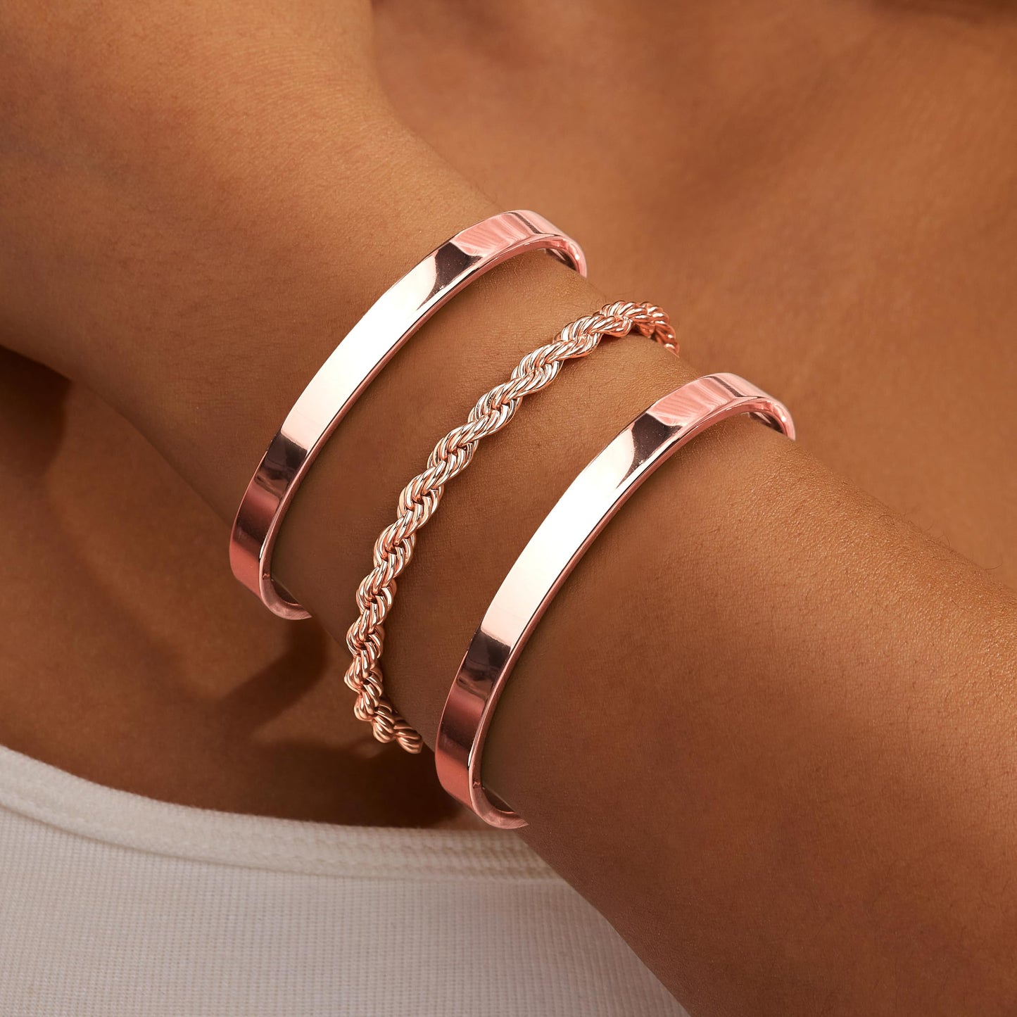 Gokeey Chunky Rose Gold Bracelets for Womenc Trendy, Rose Gold Cuff Bracelet Non Tarnish Rope Cable Paperclip Cuban Link Chain Bangle Bracelet Set Jewelry