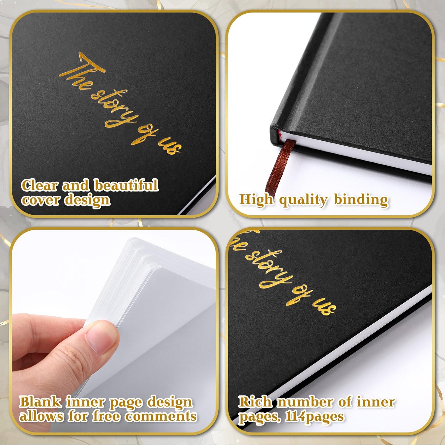Colarr Hardcover Couples Scrapbook 144 Pages 8.7 x 8.7" Wedding Couples Photo Album Scrapbook Journal for 1 Year Wedding Memory Anniversary Photo Book Gift with 2 Markers(Black)