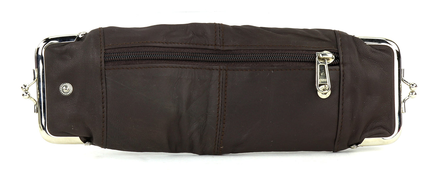 Leather Impressions Sturdy Cigarette Case - Make a Fashion Statement with The Elegant Cigarette Holder Featuring Dual Twist Clasp and a Zipper Pocket, Classic Long-Lasting Lighter Holder (Brown)