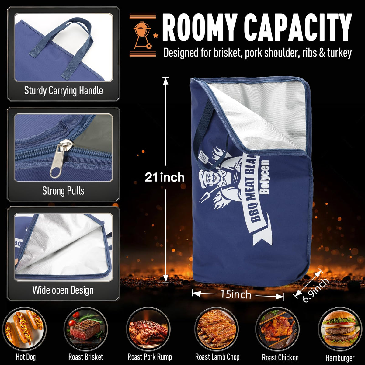 Upgraded Insulated BBQ Blanket for Resting Meat-BBQ Smoker Accessories Gifts for Men Dad Husband-Air Fryer/Kitchen/Camping/Baking/Party Essential-Bag for Brisket/Steak/Pork Shoulder/Turkey (21inch)