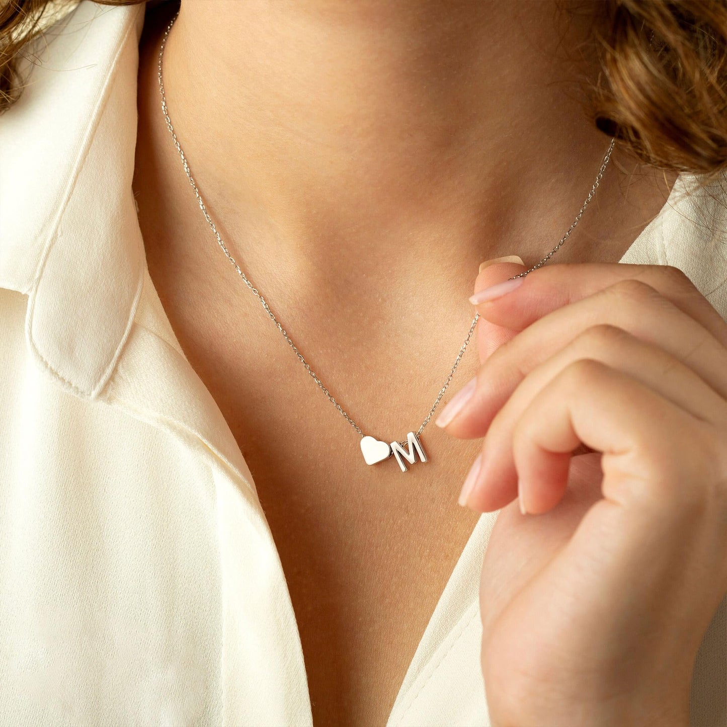 Turandoss Heart Initial Necklace for Women, 18K-White-Gold-Plated Heart Initial K Dainty Necklaces Tiny Silver Necklaces Birthday Gifts for Women Jewelry