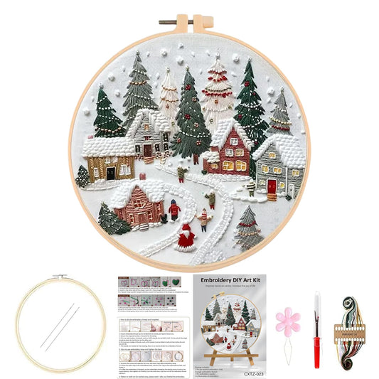 Huacan Embroidery Kits for Adults Beginner DIY Cross Stitch Stamped Christmas Tree Pattern Stitching Sewing Kit 1 Piece 7.8 x 7.8 Inch