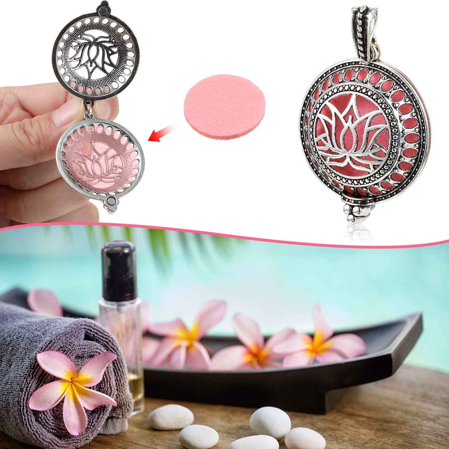 Hicarer 6 Pcs Essential Oil Diffuser Necklace for Women, Aromatherapy Locket Pendant Stainless Steel Scent Necklace with 60 Pieces Refill Pads and Balls for Men Women Jewelry Accessory Birthday Gift