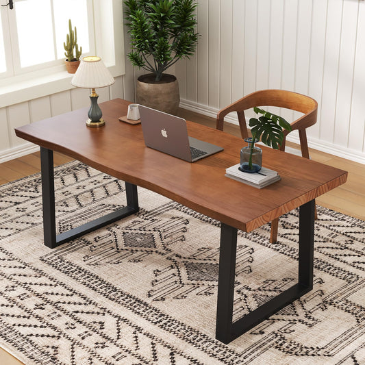 wangbochuan 47" Solid Wood Live Edge Computer Desk - Rustic Vintage Industrial Brown Work Desk, Modern Minimalist Home Office Desk, Writing Study Office Table for Professional & Learning Use
