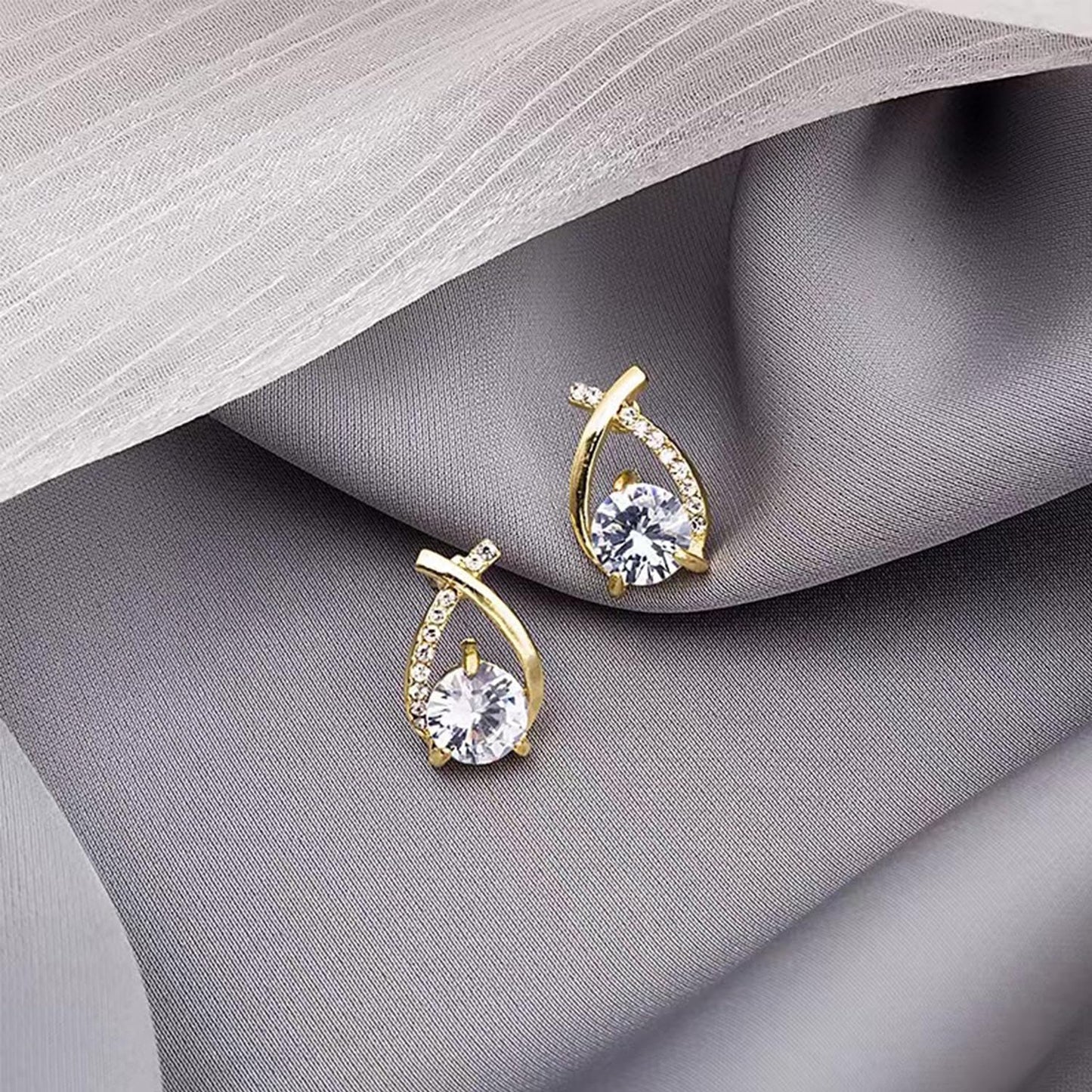 GLMOCM Lymphvity Germanium Earrings: Modern Hoops, Dangle, White Zircon Stones, Copper Metal, Push Back, Female, 1 Pair