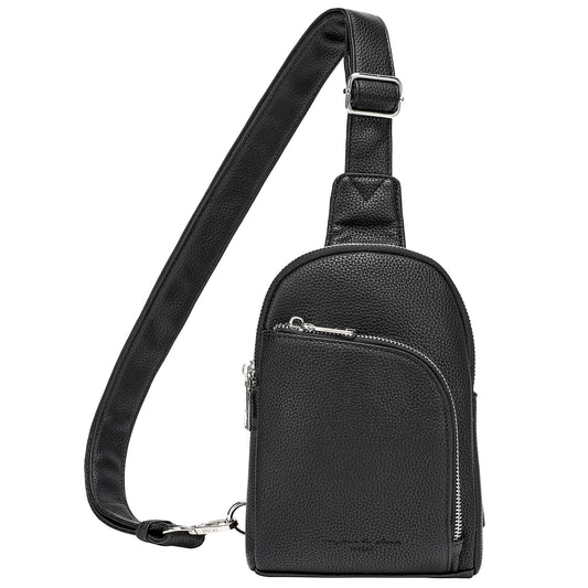 INICAT RFID Blocking Sling Bag, Anti Theft Crossbody Bag for Women Compact Travel Purses Vegan Leather (Black)