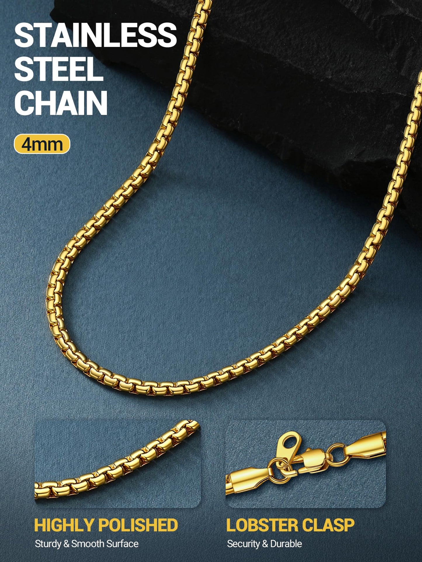 PROSTEEL Chain for Men Jewelry 20inch 4mm Flat Chain Thin Chains Necklace