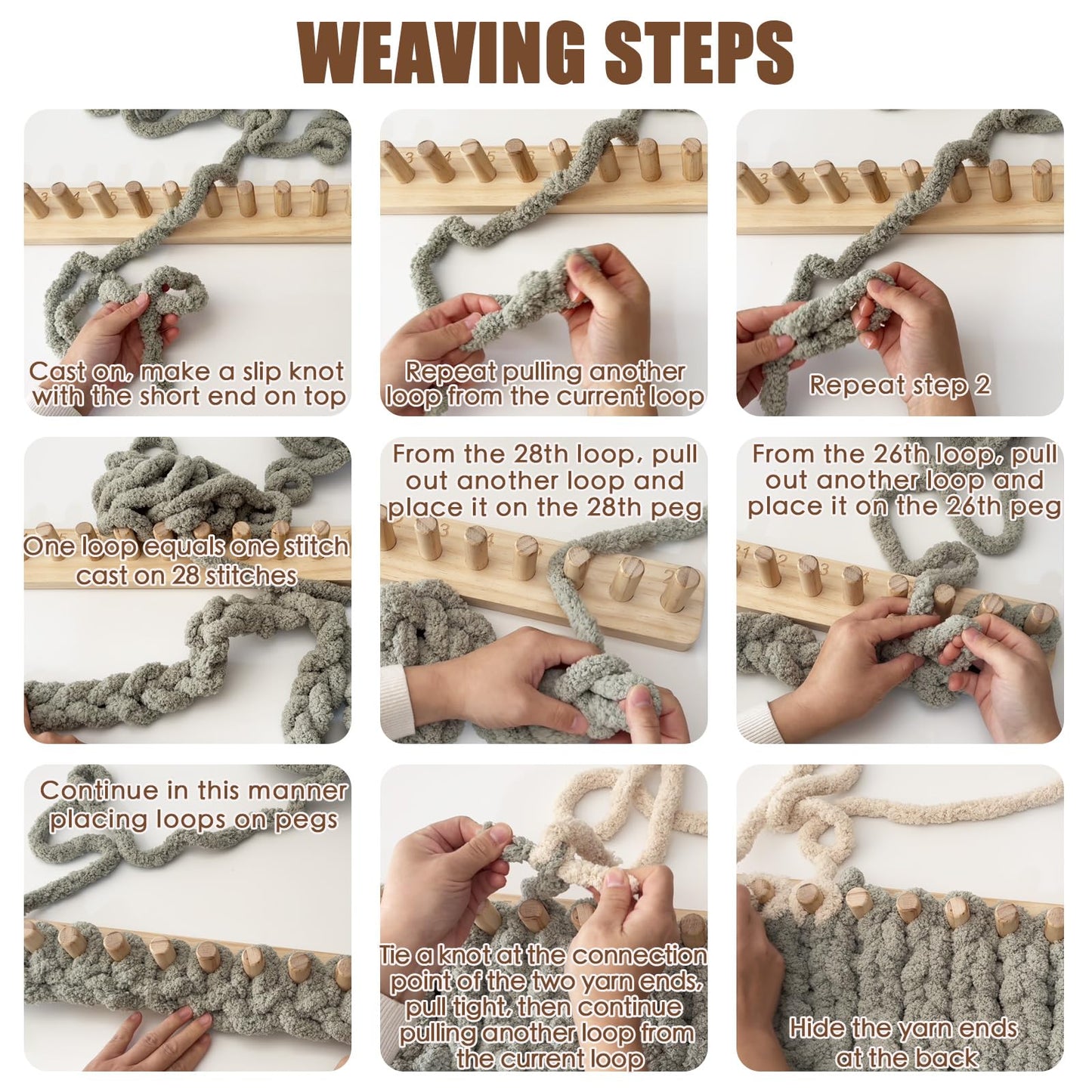 whewinhie Chunky Blanket Loom Wooden Knitting Looms, Extra Large Adjustable Foldable Design, Installation Free Chunky Blanket Making Tool 48 Inch