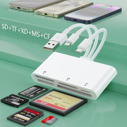 MTAKYI 8-in-1 15 14 13/iPad/Android/Samsung/Mac XC/MMC Multi Lightning/USB C/USB A Memory Card Reader for iPhone