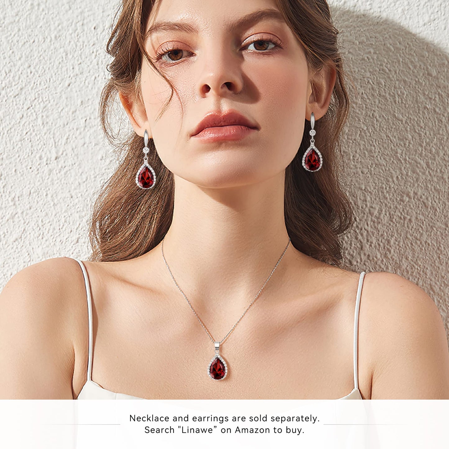 Linawe Silver Red Imitation Diamond Dangle Earrings for Women Trendy, Ruby Rhinestone Cubic Zirconia Crystal Teardrop Earrings, Wedding Bride Bridesmaids Birthstone Jewelry
